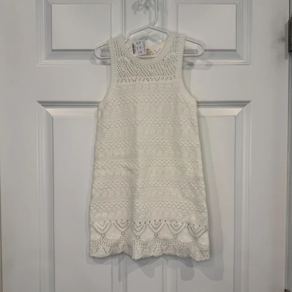 Crewcuts Girls Ivory White‎ Pointelle Knit Sleeveless Swim Coverup Dress Size 5